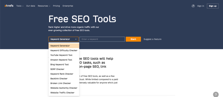 Ahrefs’ Free SEO tools page