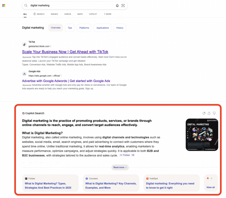 Bing AI Results