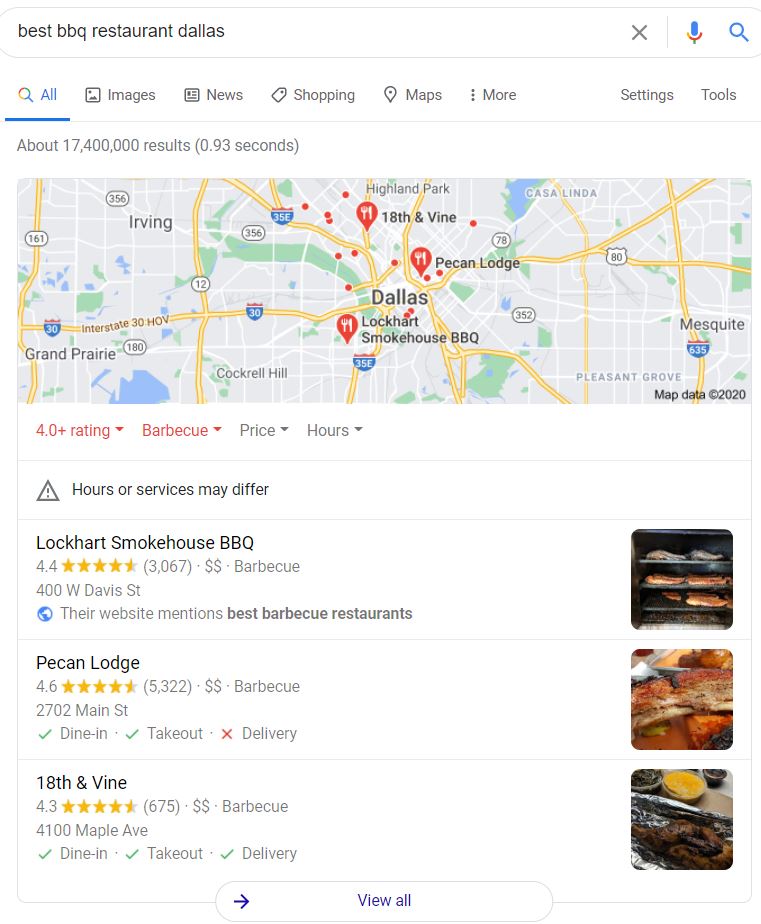 Sample Google Local Pack