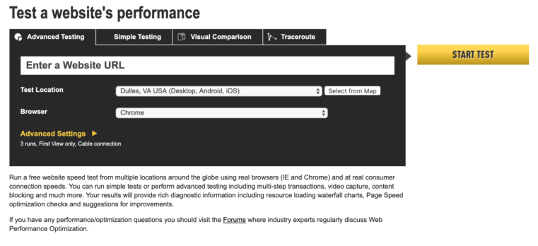 web page speed test