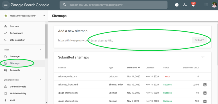 Search Console sitemap