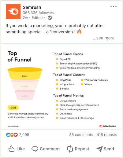 Semrush’s LinkedIn account