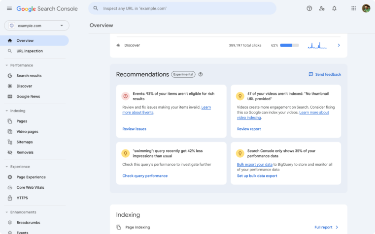 Google Search Console Recommendations