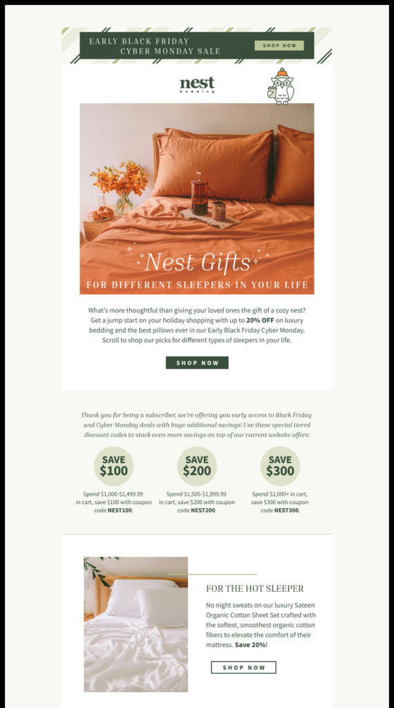  Example of holiday email with dynamic column layout