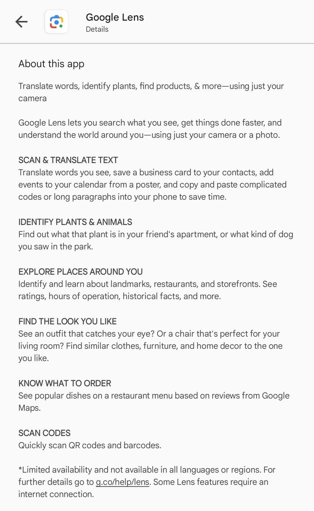Google Lens details