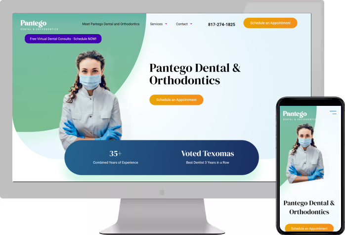 Pantego Dental & Orthodontics website preview