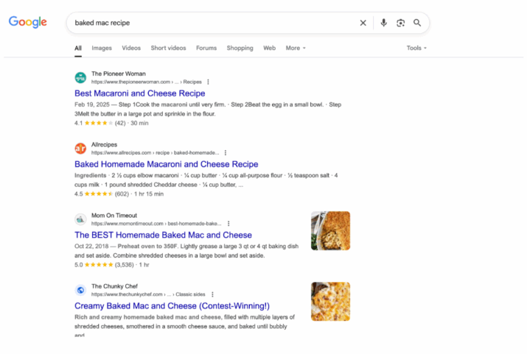 rich snippets in search results