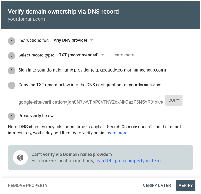verify ownership via DNS